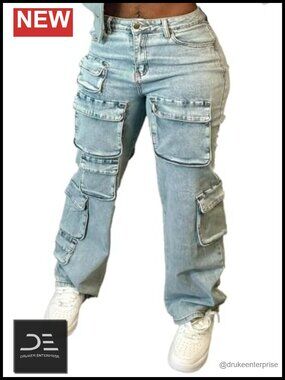 Women's Cargo High Waist Straight Leg Y2K Stretchy Jeans